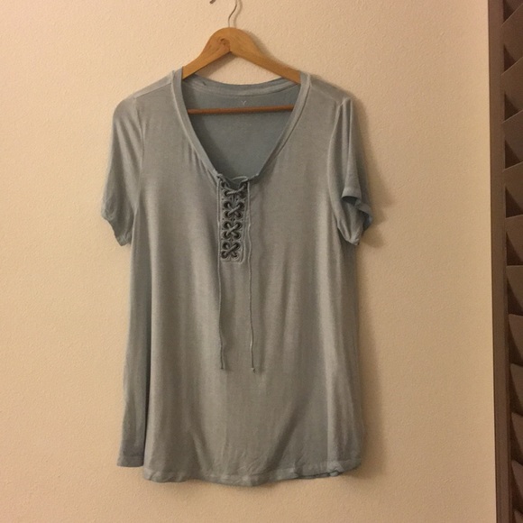 American Eagle Blue Tie Up T-Shirt - Picture 1 of 5